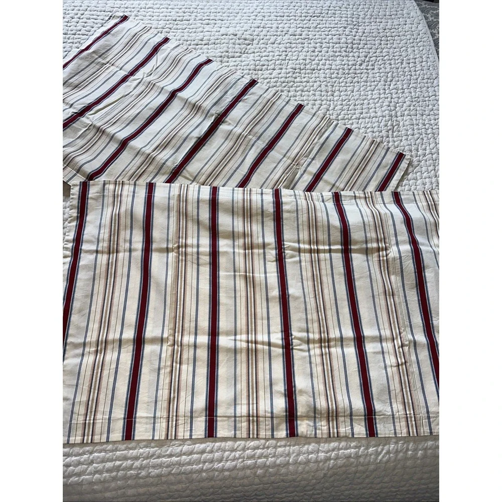 Ralph Lauren King Pillow Shams Pair 2 Ticking Stripe Red Blue Cotton Vintage RL